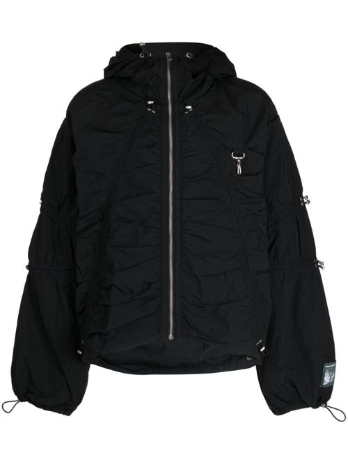 Drawstring zip-up hooded jacket - Black