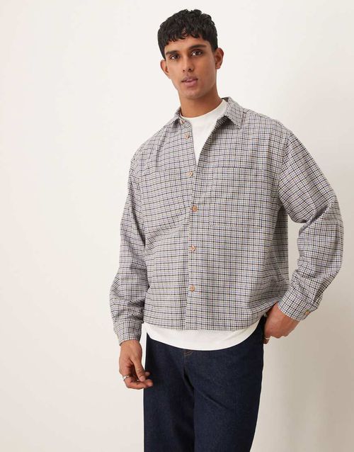 ASOS DESIGN oversized boxy flannel shirt in houndstooth plaid-Multi
