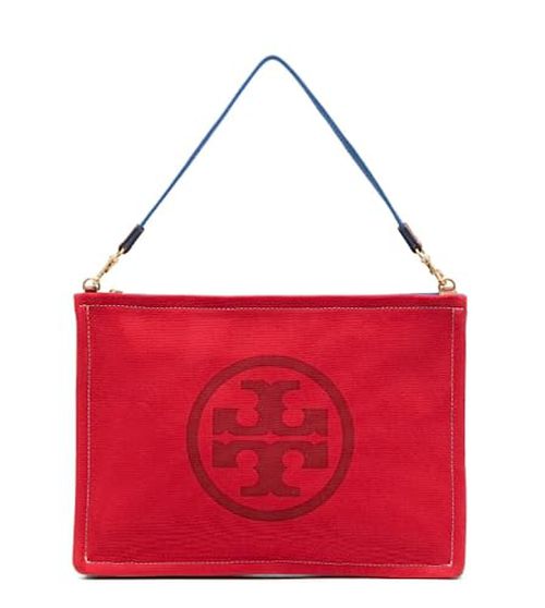 Tory Burch Women's Ella Color Block Canvas Pouch Clutch Liberty Red Mix