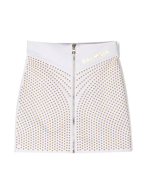 Stud-embellished zip-up skirt - White