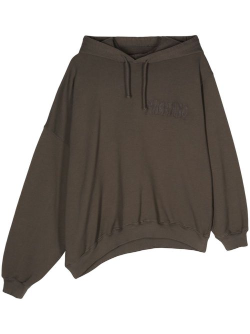 Embroidered-logo asymmetric hoodie - Brown