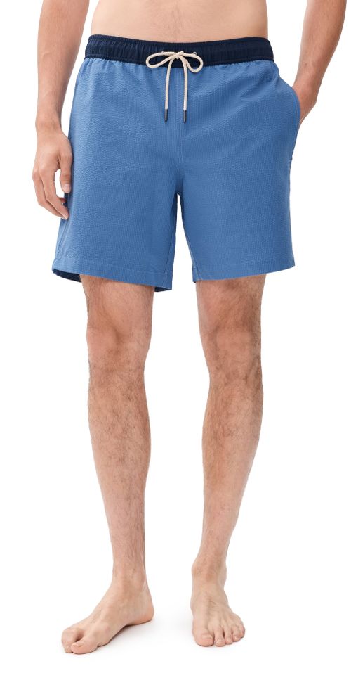 Bayberry Swim Trunks 7 Seersucker Ocean Blue