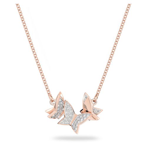 Idyllia Lilia necklace, Butterfly, White, Rose gold-tone plated