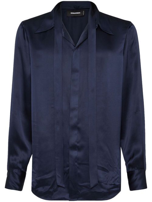 Tied-neck satin shirt - Blue