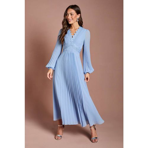 Coast Pleat Detail Lace Trim Maxi Dress In Light Blue