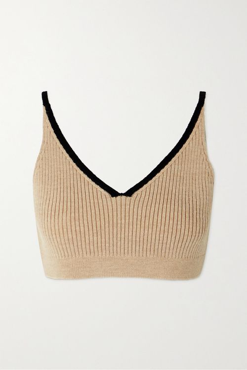 Ribbed Wool Bralette - Beige - x small