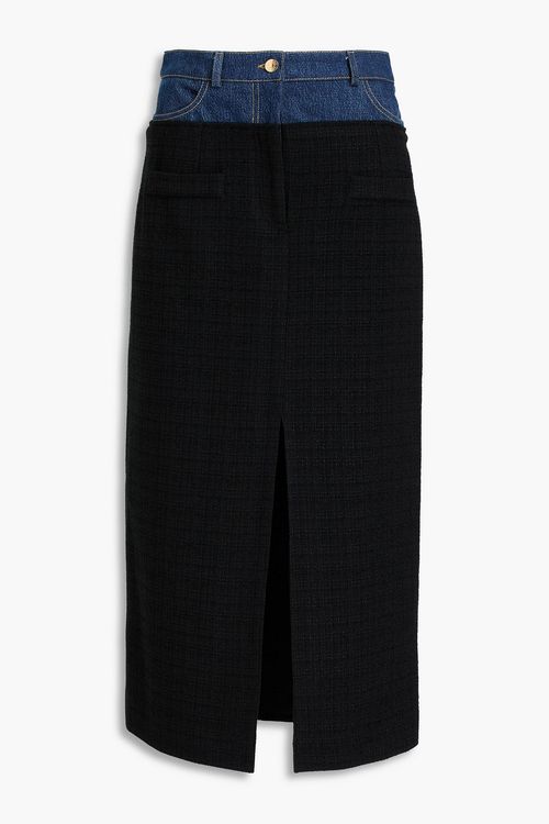 Denim-paneled tweed midi skirt - Black - FR 34