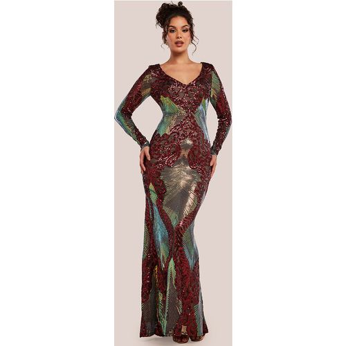 Goddiva Contrast Sequin Long Sleeve Maxi Dress - Wine