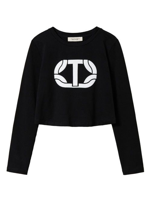 Logo-print cropped t-shirt - Black