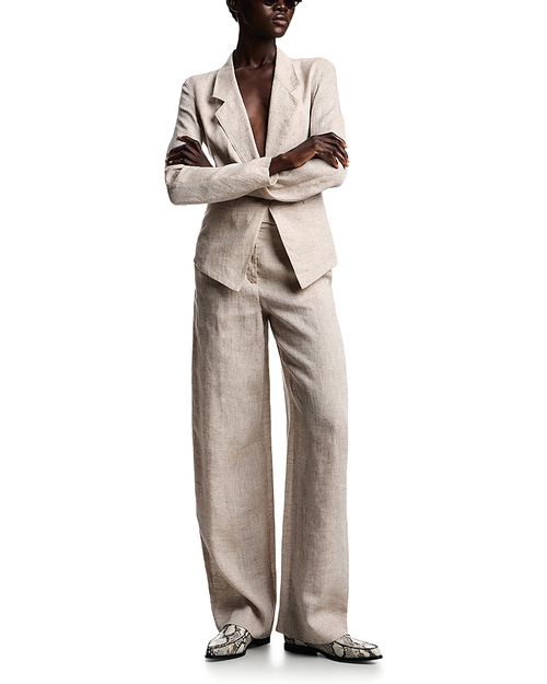 Mixed Linen Chambray Tie Detail Blazer
