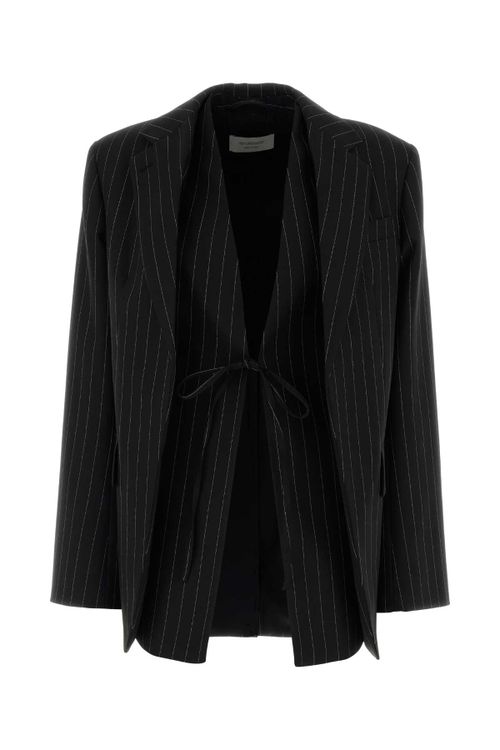 Virgin Wool Pinstripe Blazer — Black