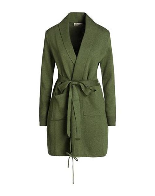 Cashmere Company Woman Cardigan Military green Size 12 Wool, Cashmere