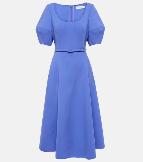 Puff-sleeve wool-blend midi dress