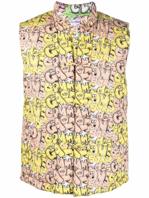 X Kaws logo print gilet - Yellow