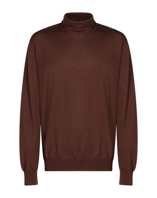 Man Turtleneck Chocolate brown Size 48 Wool