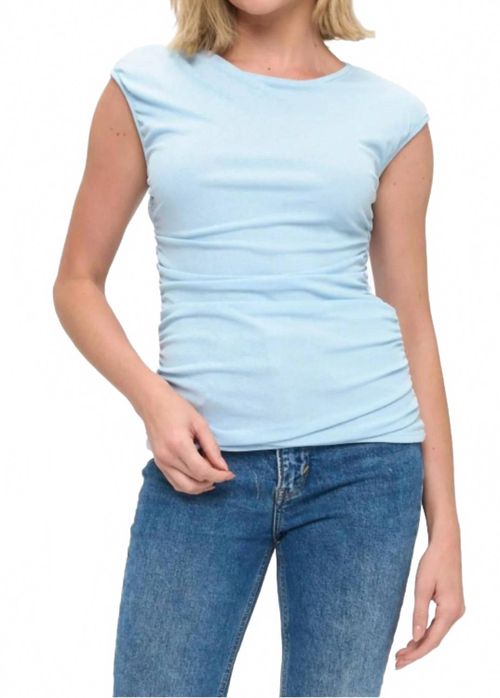 Ruched Short Sleeve Top In Baby Blue