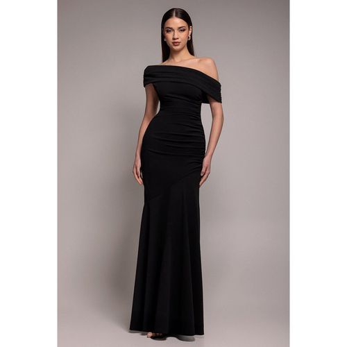 Goddiva Pleated One Shoulder Bardot Fit And Flare Maxi Dress - Black