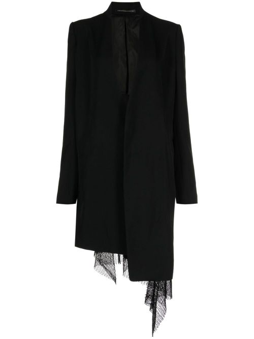 Asymmetric wool single-breasted coat - Black