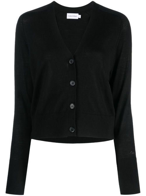 Logo-print wool cardigan - Black