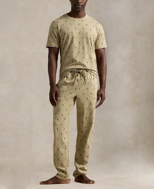 Men's Crewneck T-Shirt and Pajama Pants, 2-Piece Set - Classic Khaki/ Cruise Navy All Over Polo