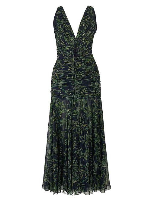 Women's Gathered V-Neck Midi-Dress - Midnight Multi