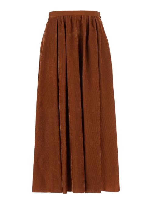 Pleated Corduroy Skirt — Brown