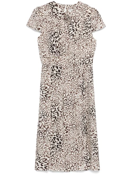 Leopard-print pleated midi dress - Neutrals