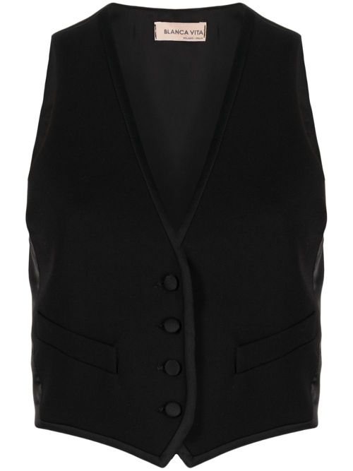 V-neck rear-buckle gilet - Black