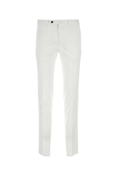 White Stretch Cotton Blend Silkochino Pant