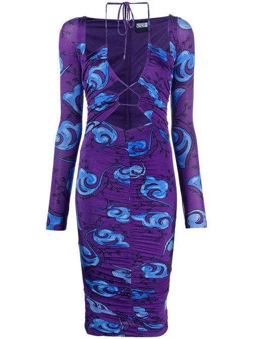 Floral-print midi dress - Purple