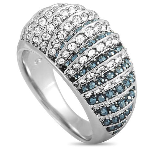 Luxury Rhodium-Plated Stainless Steel Black and Clear Crystals Ring