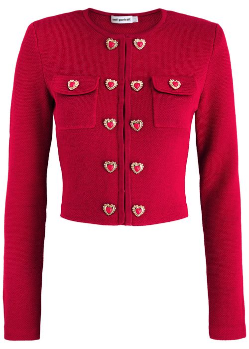 Heart-button Knitted Cardigan - Red - L (UK14 / L)