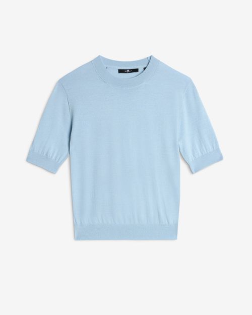 Wool Short Sleeve Sweater in Cielo