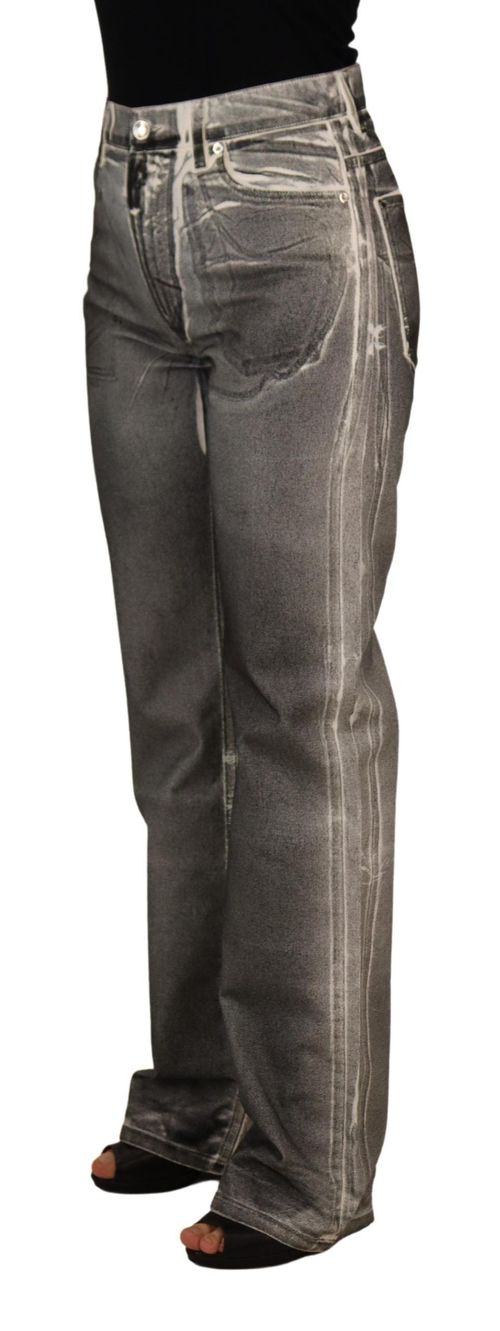 High-Waist Washed Denim Jeans — Gray