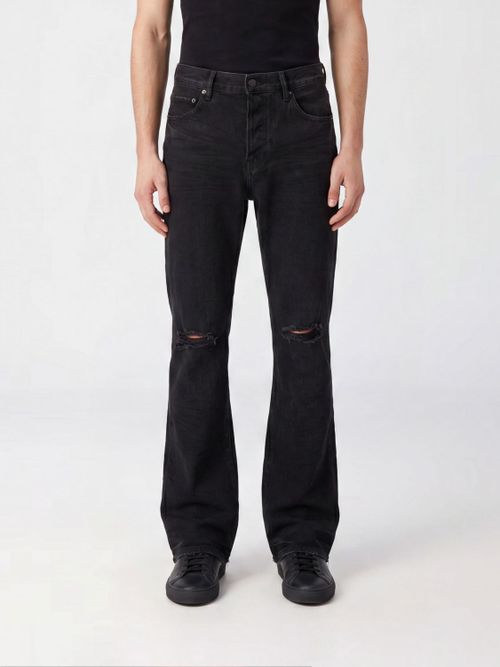 P026 Straight-Leg Mid-Rise Jeans in Worn-Effect Black Denim