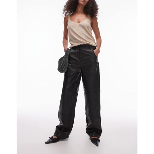 Topshop Womens Premium real leather basic straight leg trouser in black