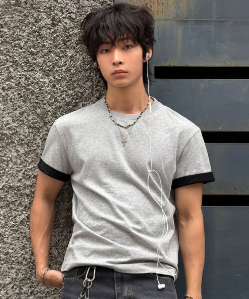 Summer Crop Color Block Roll-Up Short Sleeve T-Shirt