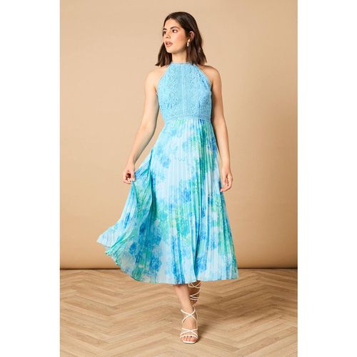 Oasis Women's Printed Lace Mix Halterneck Midi Dress in Flora