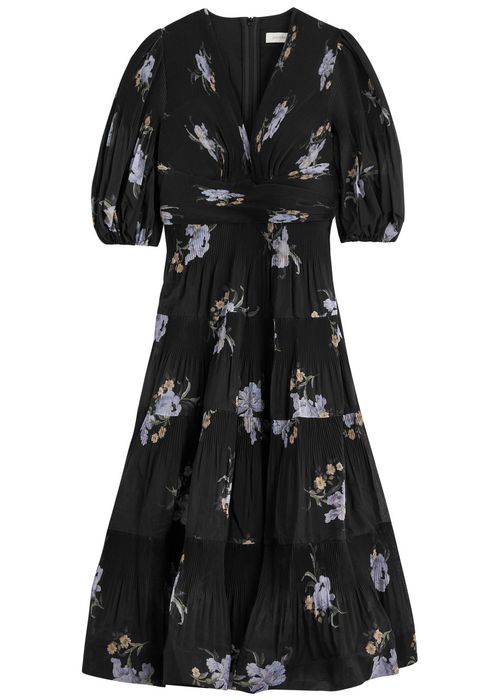 Floral-print Pleated Organza Midi Dress - Multi Floral - 1 (UK 10 / S)