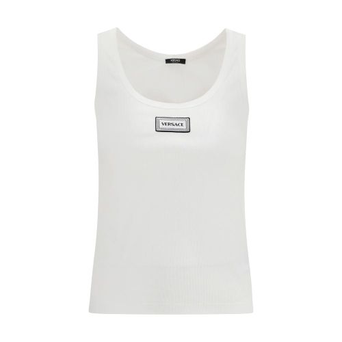 Logo-Patch Ribbed Cotton Tank Top — White