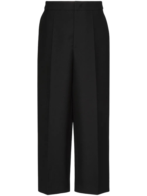 Cropped Wide-Leg Trousers — Black