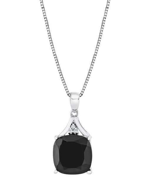 Onyx (6-1/6 ct. t.w.) and Diamond Accent Cushion Pendant Necklace in Sterling Silver - Silver