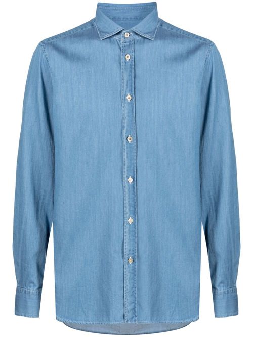Spread-collar cotton shirt - Blue