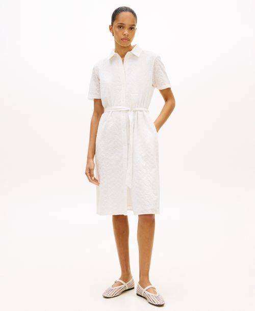 Broderie Knee-Length Short-Sleeve Shirt Dress - Ecru