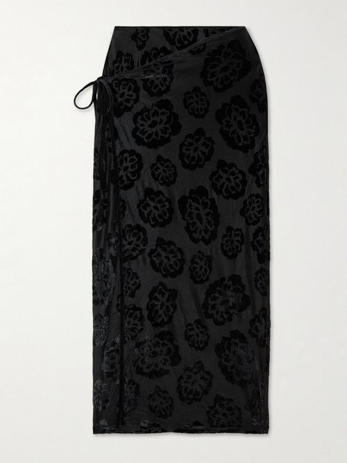 Vittoria Stretch Devoré-velvet Midi Wrap Skirt - Black