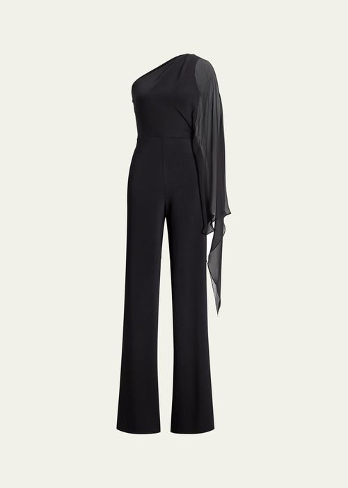 One Shoulder Scarf-Sleeve Jumpsuit