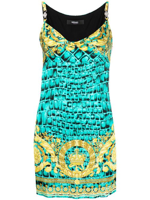 Barocco-print slip minidress - Green