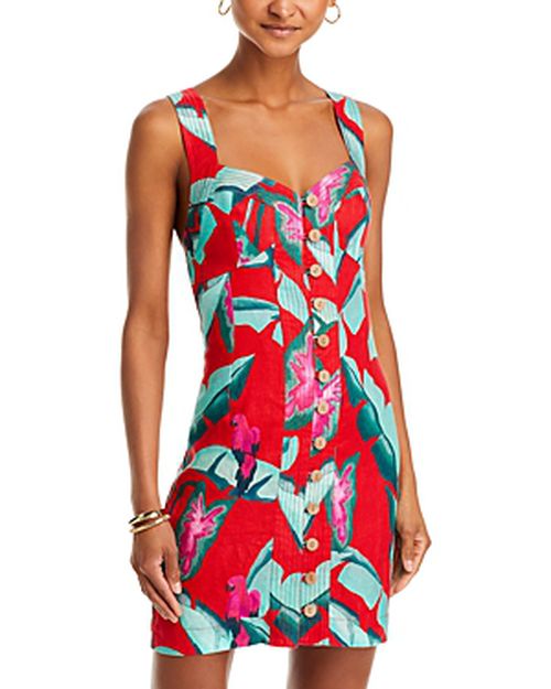 Summer Foliage Linen Mini Dress