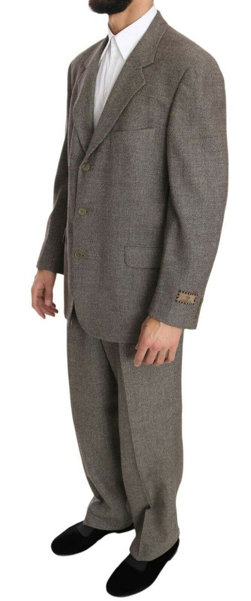 Wool Single-Breasted Pant Suit — Brown