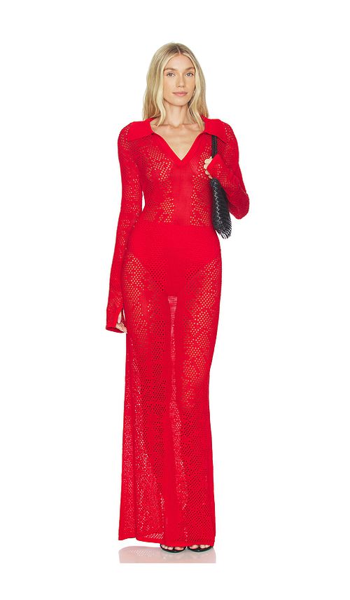 Paris Georgia Snakeskin Crochet Dress en Red. L. Also en M